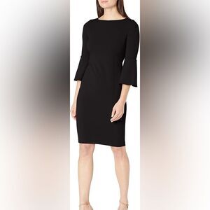 Calvin Klein Bell Sleeve Sheath Dress with 3/4 Length Sleeves black size 14W